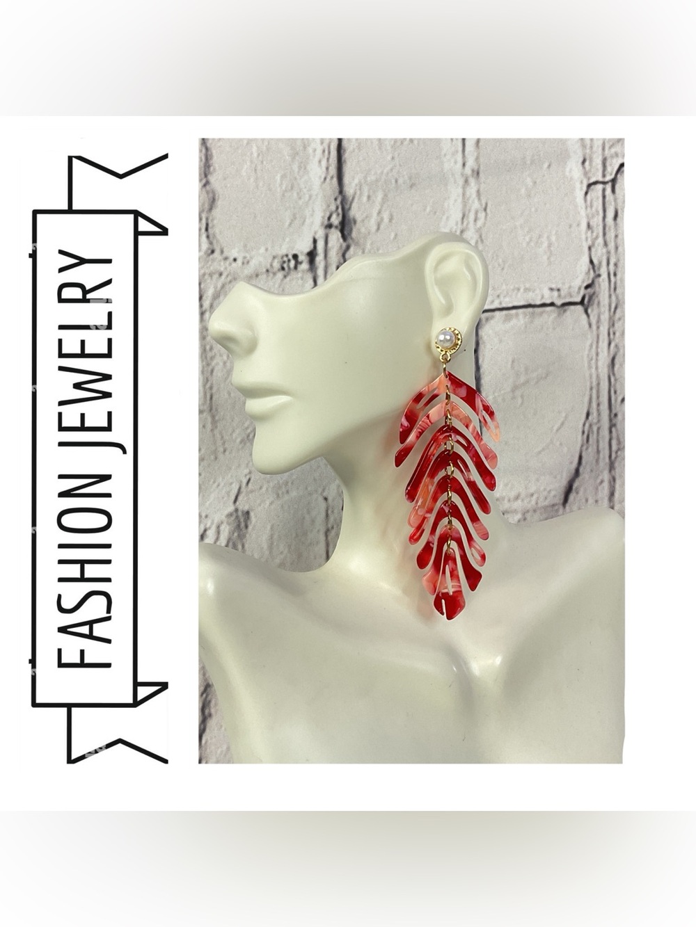 🌟🌟 Red Leaf Cascade Drop Earrings with Pearl Accent